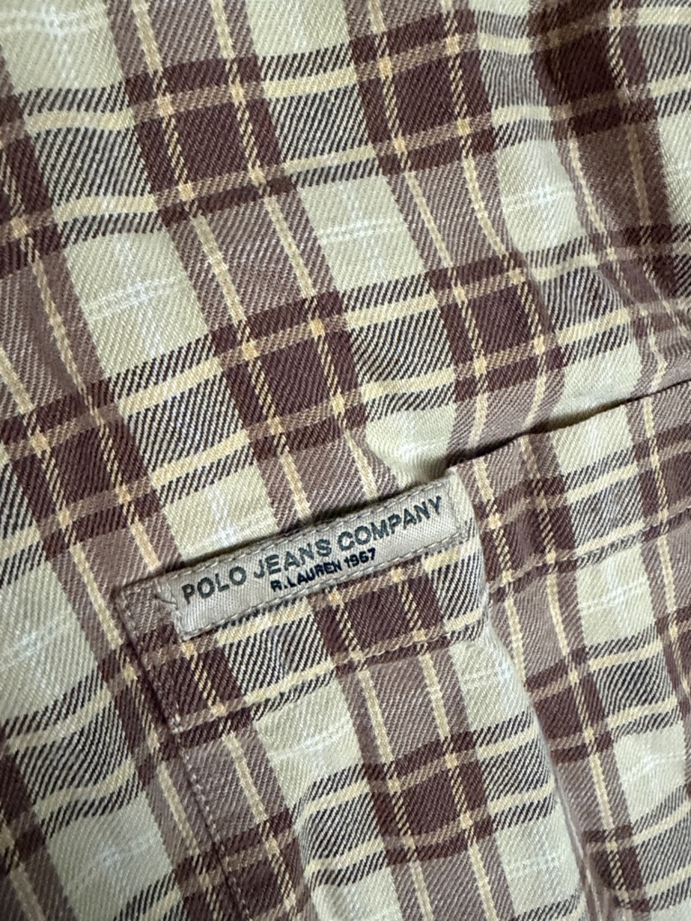 VTG Ralph Lauren XL Jean Company Black Label Beige and Brown Plaid Button-Down - Picture 4 of 9